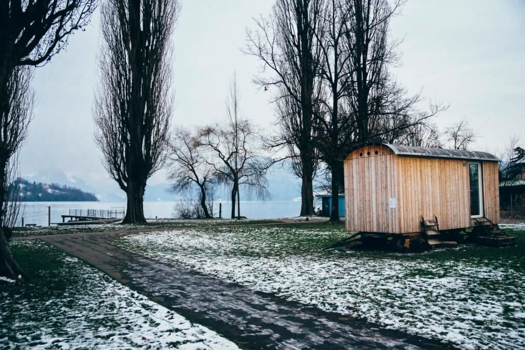 Der Saunawagen am Winterstandort